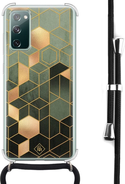 Casimoda® hoesje met koord - Geschikt voor Samsung S20 FE - Kubus Groen - Afneembaar koord - Siliconen/TPU - Groen