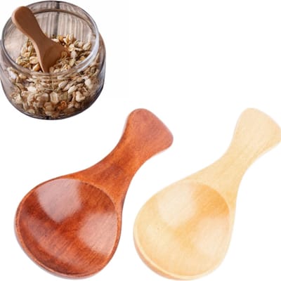 2 stuks Mini Wooden Spoons - Short Handle Design - Jam Scoop - Spice Scoop - 8.5*3.5cm - Kitchen Jars for Sugar, Honey, etc. - Khaki and Brown
