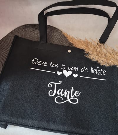 Mint11 - Vilten tas - zwart - Liefste tante - cadeau voor haar - verjaardagscadeau - verjaardagskado - boodschappentas -