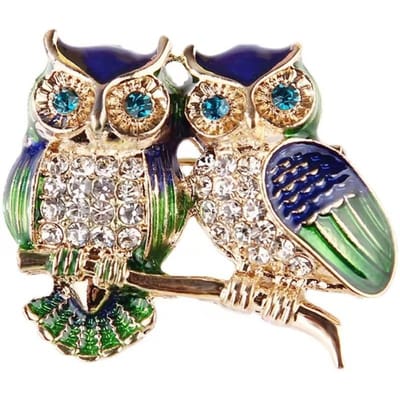Trendy Dubbele Uilen Broches Strass Broche Badge Pin Vogel Dier Feest Casual Pak Decoratie Badge Voor Vrouwen Corsage Cadeaus beige
