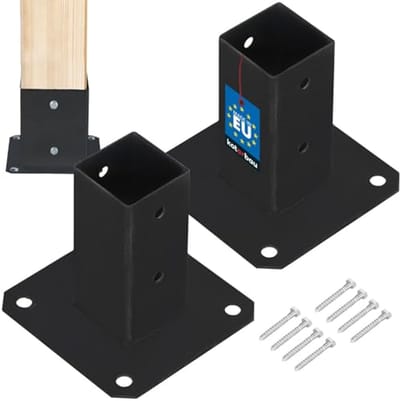 KOTARBAU® 2 stuks Paalvoet , Paalhouder, voor Schroefbevestiging, Gepoedercoat Staal, 50 x 50 mm, Zwart, Paalsteun, voor Houten Balken en Pavillons, Duurzaam en Weerbestendig