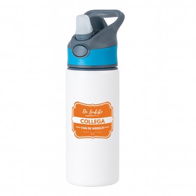 Hacebo® - De leukste collega waterfles met rietje blauw - Collega - beste collega - werk - afscheidscadeau - verjaardagscadeau - kado - water fles - 650ML