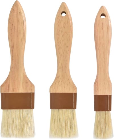 Dailygoods - 3 stuks houten bbqkwasten, keukenkwast voor barbecue, natuurlijke borstelharen gebak, bakkwast met natuurlijke haren, broodborstel met lange houten handgreep, voor bakken, koken, grillen en outdoor