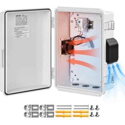 VEVOR Waterdichte Elektrische Kast IP65, ABS Bedieningskast met Thermostaat en Ventilator, Montageplaat en Kabeldoorvoeren, Buitenaansluitdoos, Stofbestendige Bedieningskast 275 x 150 x 350 mm