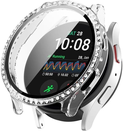 Watch case screenprotector - hoesje - gehard glas - geschikt voor Samsung Galaxy Watch 7 (44 mm) - glittersteentjes - transparant