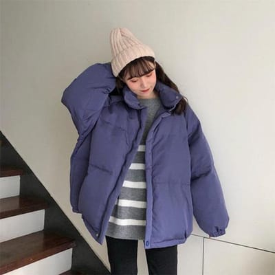 Winter Katoengewatteerde Kleding Dames Losse en Dikke Warmte Studenten Broodjas Opstaande Kraag Katoengewatteerde Jas XL blue