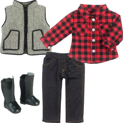 Sophia's Poppenkledingset voor Modepop - Geruit Overhemd, Jeggings en Laarzen - Poppen Accessoires