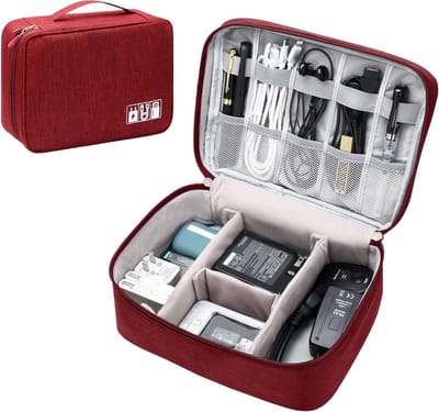 1 stuk—Opbergtas voor datakabels - Tas voor elektronische accessoires - Draagbare kabelopbergtas met dubbele laag - voor kabels, mobiele telefoons, opladers, flashdrives, mobiele telefoons, SD-kaarten, persoonlijke bezittingen - (rood)