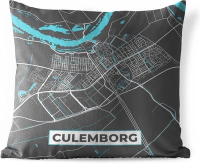 Buitenkussen - Plattegrond - Culemborg - Grijs - Blauw - 45x45 cm - Weerbestendig - Stadskaart