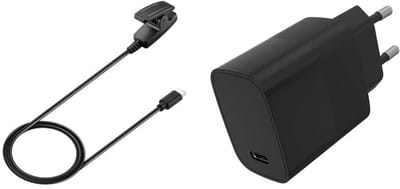 Strap-it USB-C oplader + 20W USB-C adapter (zwart) – geschikt voor Garmin Lily 1/2 – snelle & veilige smartwatch oplader