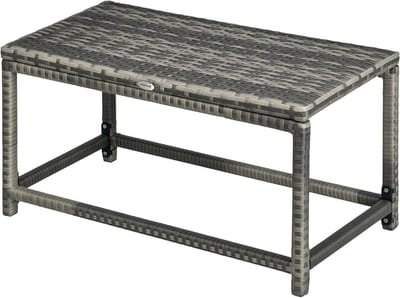 Buitentafel Rotan - Tuin bijzettafel - Buiten Genieten - Stevig Stalen Frame - 80 x 40 cm - Gemengd Grijs