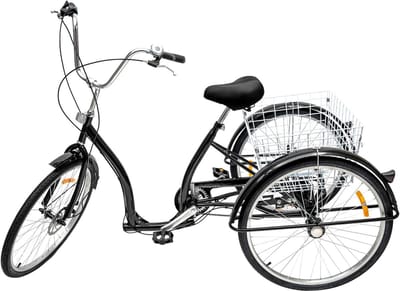 Driewieler voor volwassenen - Driewiel fiets - Stad strand fietspaden - 6 versnellingen mand - 26 inch - Zwart