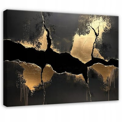 WALLARENA - Canvas schilderij - 100x70 cm - Zwart marmer met goud voor slaapkamer, woonkamer, keuken