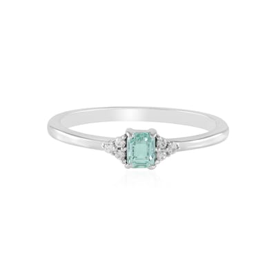 Cavill - 925 Sterling Zilver Ring - Platina Plated - Paraiba Smaragd 0,213 ct & 6 Zirkonen 0,08 ct - Elegante Mintgroen 21x19mm