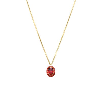 Lucardi - Dames Stalen goldplated ketting vintage bloem ent rood - Ketting - Staal - Goudkleurig - 45 cm
