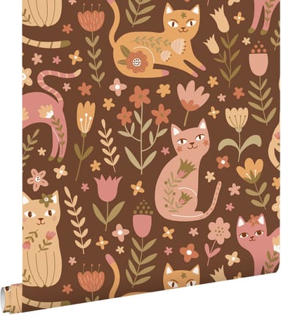 ESTAhome behang katjes bruin en roze - 50 x 900 cm - 132181