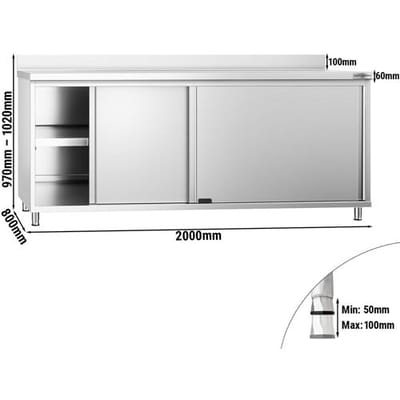 GGM Gastro Edelstahl Arbeitsschrank PREMIUM - 2000x800mm - mit Schiebetür & Aufkantung Zilver