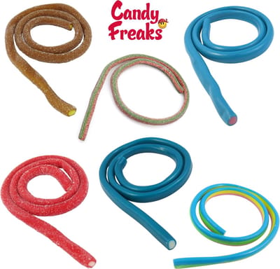 Candy Freaks - XXL kabels mix - 12 stuks - 72cm lang - Zoet - Zuur - Snoep - Snoeppot - Snoepgoed - Mega snoep - Zure Watermeloen - Zure aardbei - Regenboog - Zure Cola - Blauwe bes - Bubblegum