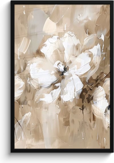 Poster in lijst - Fotolijst 60x90 cm - Posters - Bloemen - Beige - Abstract - Modern - Posterlijst zwart - Decoratie - Wanddecoratie woonkamer - Muurdecoratie slaapkamer