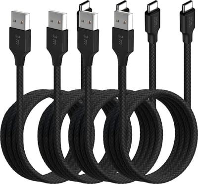 Voordeelbundel usb C kabels 3 meter - Usb naar usb C - Lang - 4 stuks - Zwart