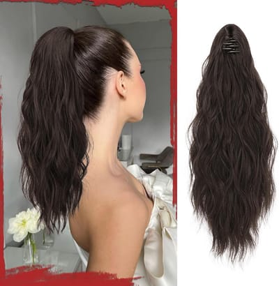 Sofeiyan Golvende Paardenstaart Extension, 41 cm Klauw Clip Paardenstaart Haarstukje Synthetische Haarstukje Haarverlenging ponytail haarextensies voor Vrouwen, Donkerbruin