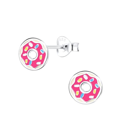 Oorbellen meisje donut - zilver - roze