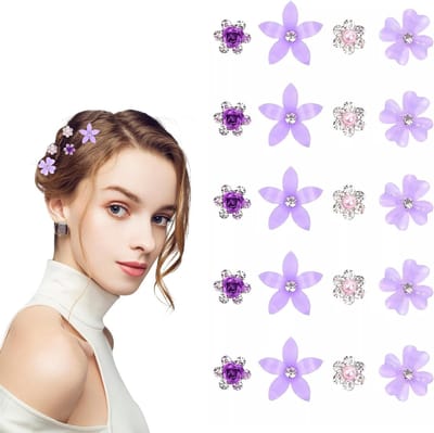 20 Stuks Kleine Bloem Haarspelden met Mini Diamanten en Parels - Haaraccessoires voor Vrouwen en Meisjes, Perfect voor Feestjes, Bruiloften en Strandlook