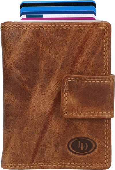 Figuretta Leren RFID Cardprotector Creditcardhouder met muntgeldvak - Cognac