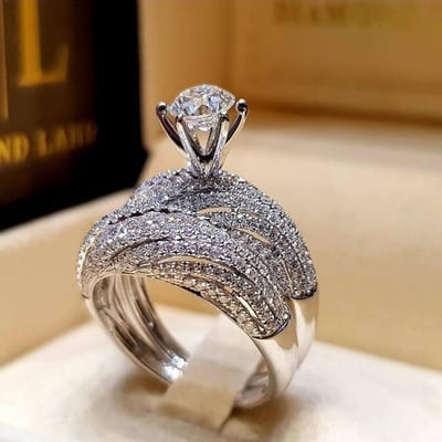 Elegante zilveren kleur hiphop ring voor vrouwen luxe ingelegde witte zirkonia stenen trouwringen set bruidsverlovingssieraden 7