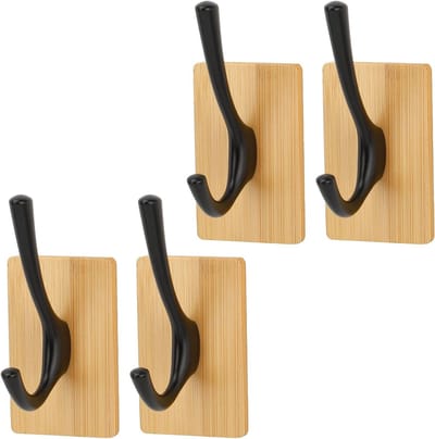 Bamboe Handdoekhaken, 4 Stuks Zelfklevende Wandhaken, Sterke Haken voor Badkamer, Keuken en Woonkamer met Houten Afwerking