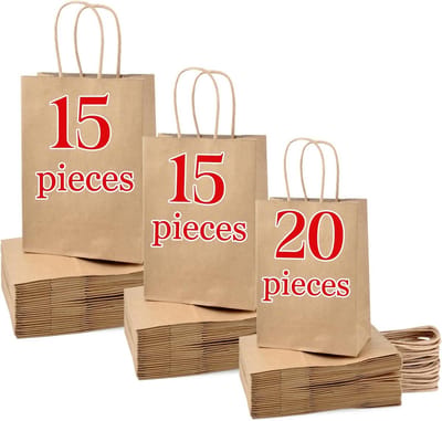 Dailygoods- Papieren Zakken met Handvat - 50 Stuks - Bruine Draagtassen - Kraftpapieren Zakken - Verjaardagszakjes - Biologisch Afval - Diverse Maten - Geschenktassen