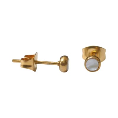 Aramat Jewels | Oorbellen | RVS Schelp Oorbellen Wit Zwart 12mm - Shell Studs | Goudkleurig / 4mm / Wit | | | | Kinderen, Volwassenen | Verkleurd niet
