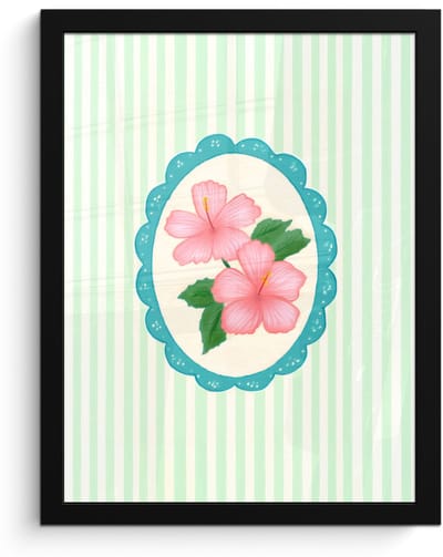 Poster in lijst - Fotolijst 30x40 cm - Posters - Bloemen - Ovaal - Strepen - Groen - Posterlijst zwart - Decoratie - Wanddecoratie woonkamer - Muurdecoratie slaapkamer