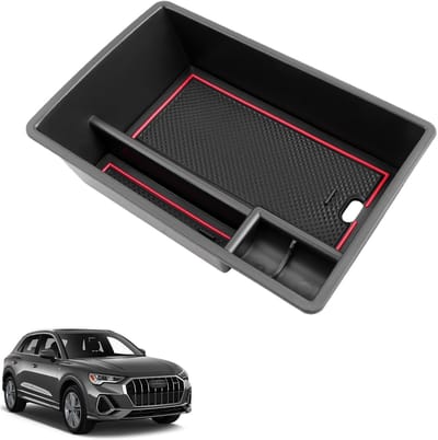 Armsteun Opbergcompartiment voor Audi Q3 F3 2019-2024, Centrale Armsteun Opbergdoos met Antislipmat, Perfecte Organizer voor Autoaccessoires en Ruimtebesparing