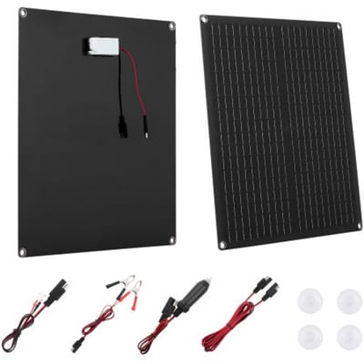 VEVOR 30W 12V zonnepaneel acculader, monokristallijn zonnepaneelset met ingebouwde slimme controller en 3 verbindingskabels, draagbaar voor camper, auto, motorfiets, boot, busje en camper