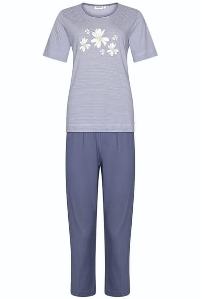 Pastunette Pyjama Flowers - Grijs Gestreept - Katoen - Maat 38