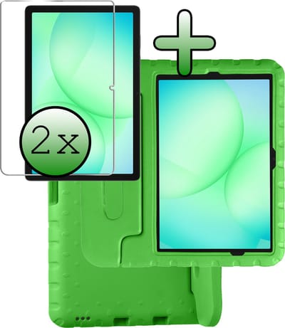 Hoesje Geschikt voor Samsung Galaxy Tab A11 Plus / A9 Plus - Met 2x Screenprotector - Kinderhoes Shockproof Bumper - Kidsproof Case - Tablet Hoes - Kinder Hoes Cover - Groen
