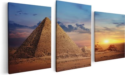 Artaza Canvas Schilderij Drieluik Egyptische Piramides in de Woestijn - 120x60 - Foto Op Canvas - Canvas Print