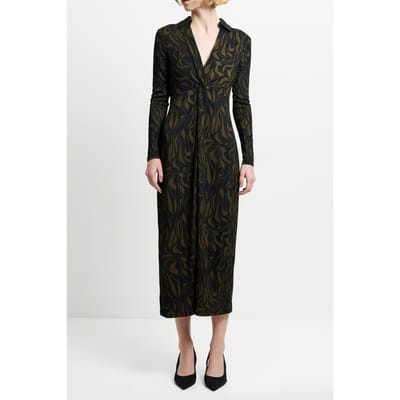 French Connection Zaria Textured Dress Blackout/khaki Maat: XS | Midi Jurken Outlet | Dames | Zwart