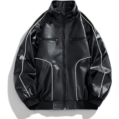 Amerikaanse Vintage Motorfiets Leer Heren Baseball Jas Lente Herfst Piloot Functie Opstaande Kraag Jas Heren Trend 5XL black