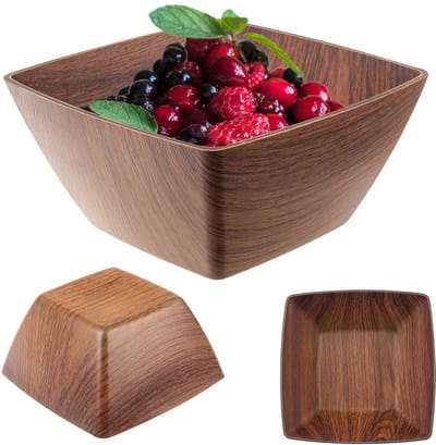 KADAX Saladekom van kunststof, elegante kom, kom van imitatiehout, moderne serveerschaal, plastic kom, snackkom (vierkant, 16 cm)