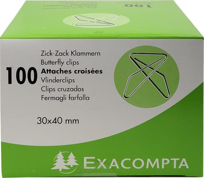 Exacompta 20x Doos met 100 Vlinderclips 30x40mm - Zilver - 14765E