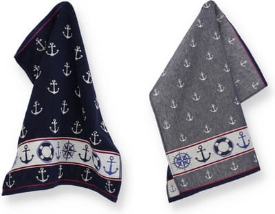 Luxe Keukendoek en Theedoek Maritime Donkerblauw - Bunzlau Castle - 100% biologisch katoen - Keukendoek 60x53cm en Theedoek 65x65cm