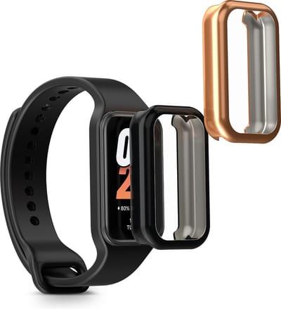 kwmobile 2x smartwatch hoes geschikt voor Xiaomi Smart Band 8 Active / Redmi Band 2 hoesje - Siliconen sporthorloge cover - Activity tracker case in zwart / roségoud