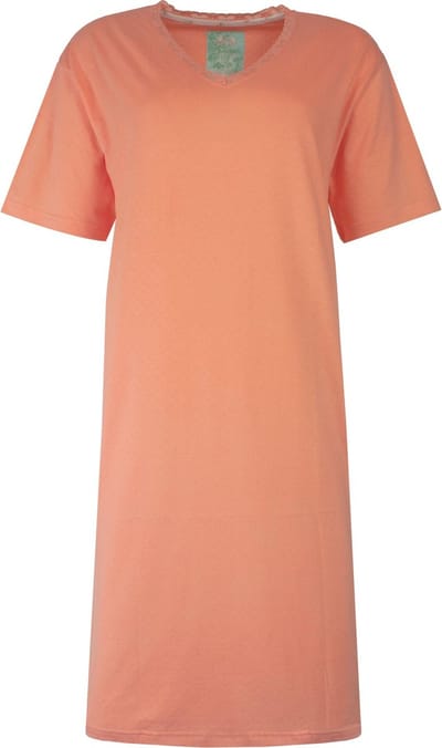 Tenderness Dames Nachthemd - Katoen - V Hals - Coral - Maat S