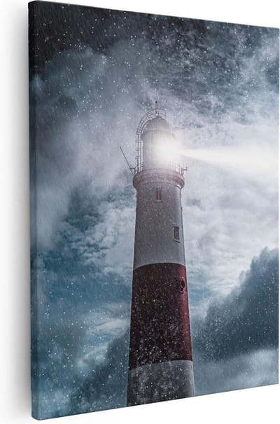 Artaza Canvas Schilderij Vuurtoren - 40x50 cm - Wanddecoratie Zee - Muurdecoratie Storm - Kamer Accessoires Nacht