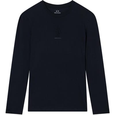 Rhinestone Embellished Long Sleeve Cotton T-Shirt with Round Neck