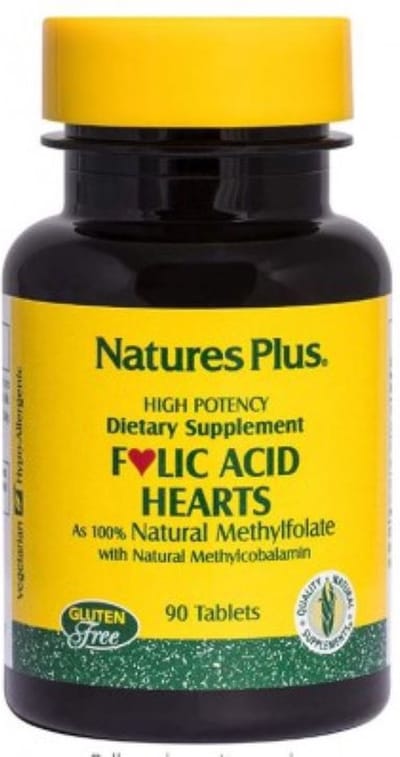 Folic Acid Hearts, Foliumzuur, 90 tabletten, Nature's Plus