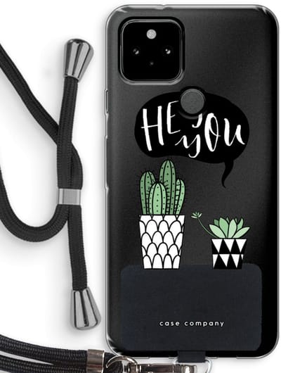 Case Company® - Hoesje met koord geschikt voor Google Pixel 5 hoesje met Koord - Hey you cactus - Telefoonhoesje met Zwart Koord - Bescherming aan alle Kanten en Over de Schermrand
