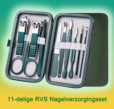 Allernieuwste.nl® Professionele 11-delige Manicure Set - RVS Nagelverzorgingsset Stevig Etui Manicure Set - Groen ##